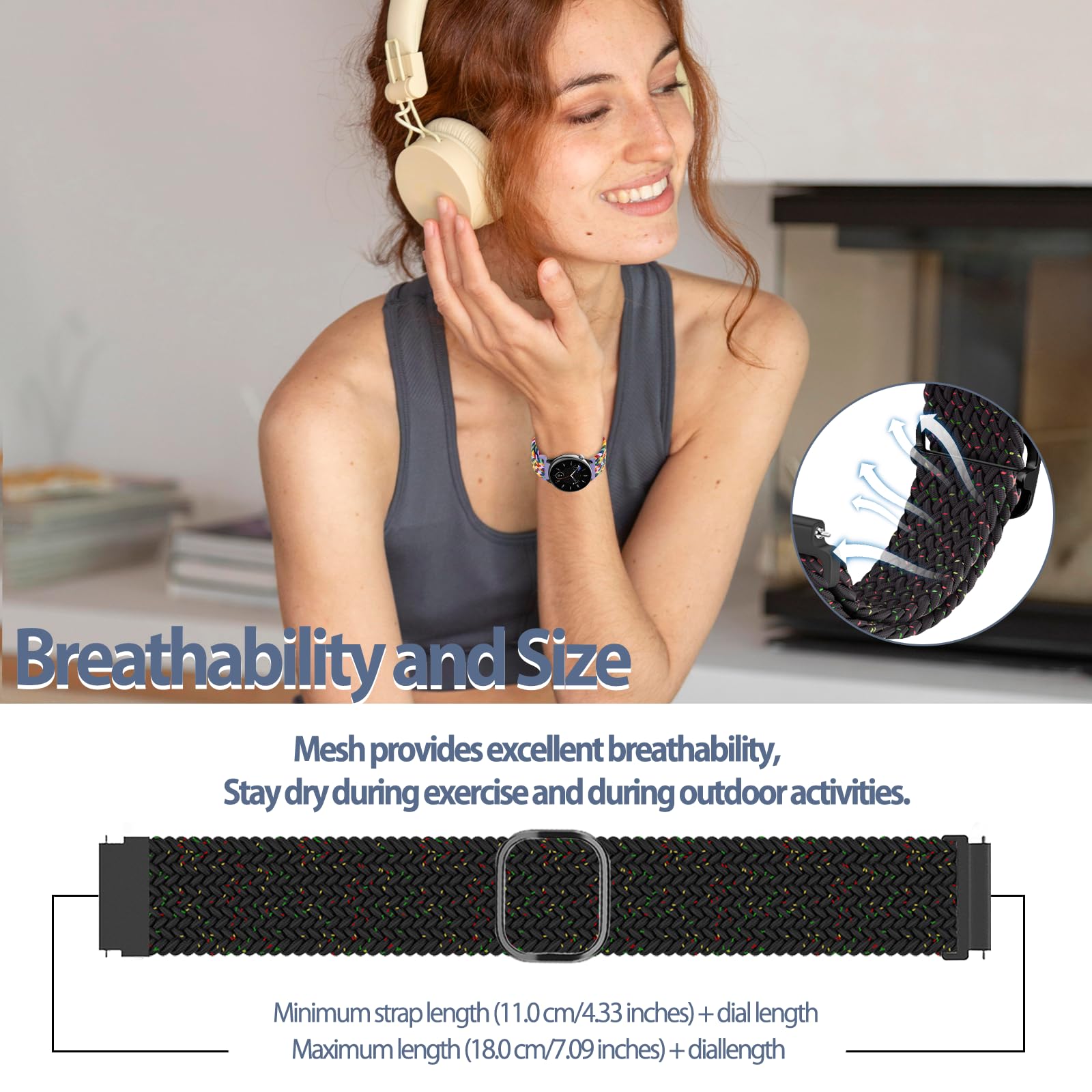 20mm Geflochtenes Armband Für Garmin Forerunner 165/Vivoactive 6 – Elastisch, 2er-Set