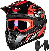 ILM Gyermek Motocross Sisak ATV Goggles Sportkesztyűvel ECE L Méret Piros Ezüst 1