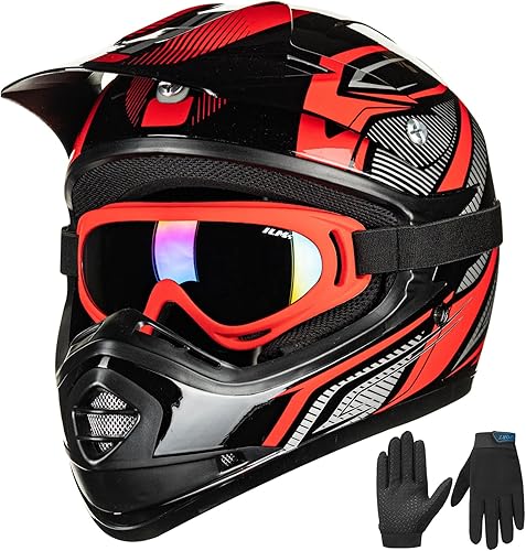 ILM - Casco para niños y adolescentes para motocross, cuatrimoto, motocicleta, todoterreno, gafas y guantes deportivos aprobados por DOT - Modelo