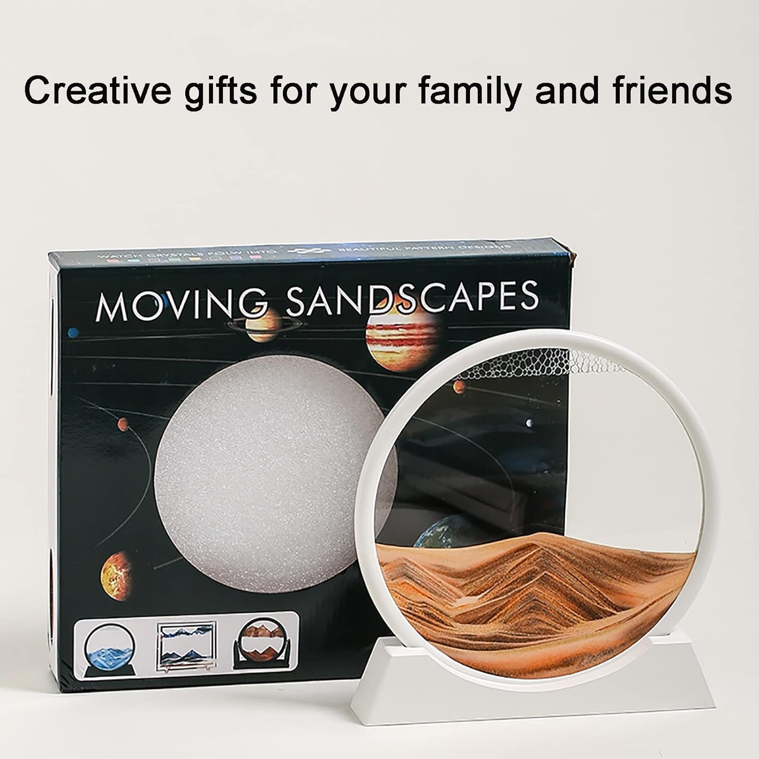 Flowing Sand Painting,Moving Sand Art Picture for Desktop Home Decor,Office Work Quicksands Painting,Round Glass 3D Deep Sea Sandscape in Motion Display Flowing Sand Frame