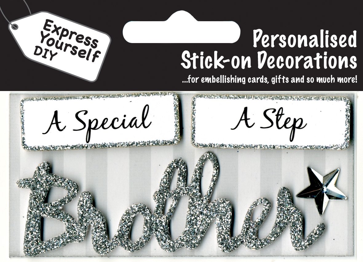 Express Yourself MIPBrother (Silver) Caption Topper - Self Adhesive Greeting Card Craft Embellishment Sticker Set for Card Making, Gift Wrapping, Scrapbooking, Paper Crafts and DIY Projects