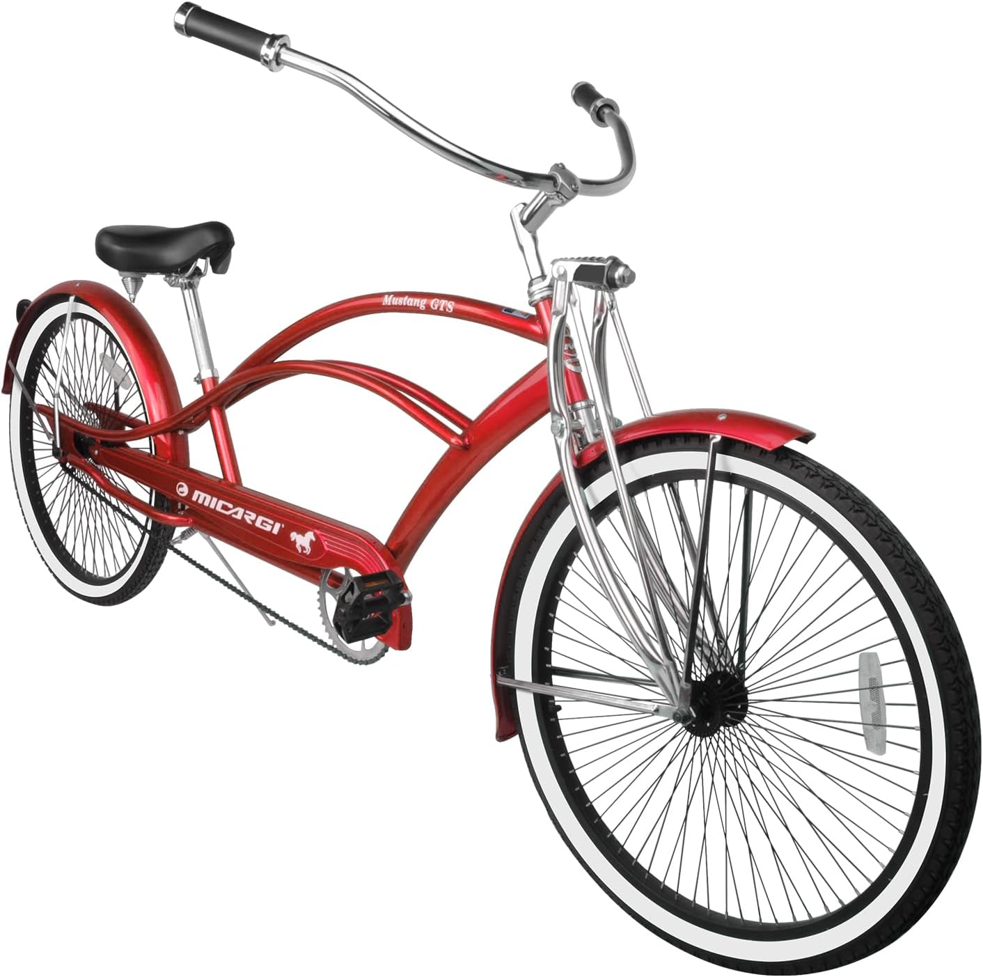 MICARGI 26-in Beach Cruiser Bike for Adults Chopper Stretch Bike with Hi Ten Steel Frame Single Speed Coaster Brake Complete Cruiser Bike Multiple Colors