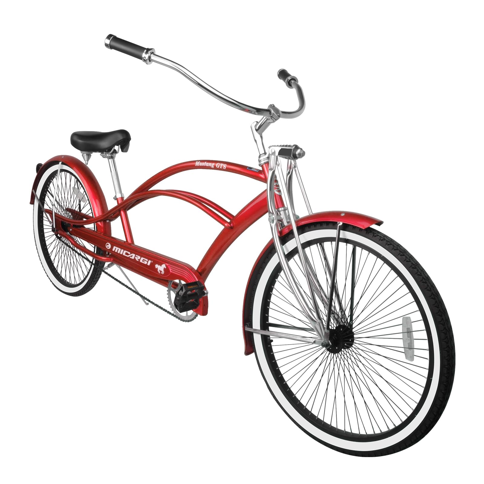 MICARGI26-in Beach Cruiser Bike for Adults Chopper Stretch Bike with Hi Ten Steel Frame Single Speed Coaster Brake Complete Cruiser Bike Multiple Colors