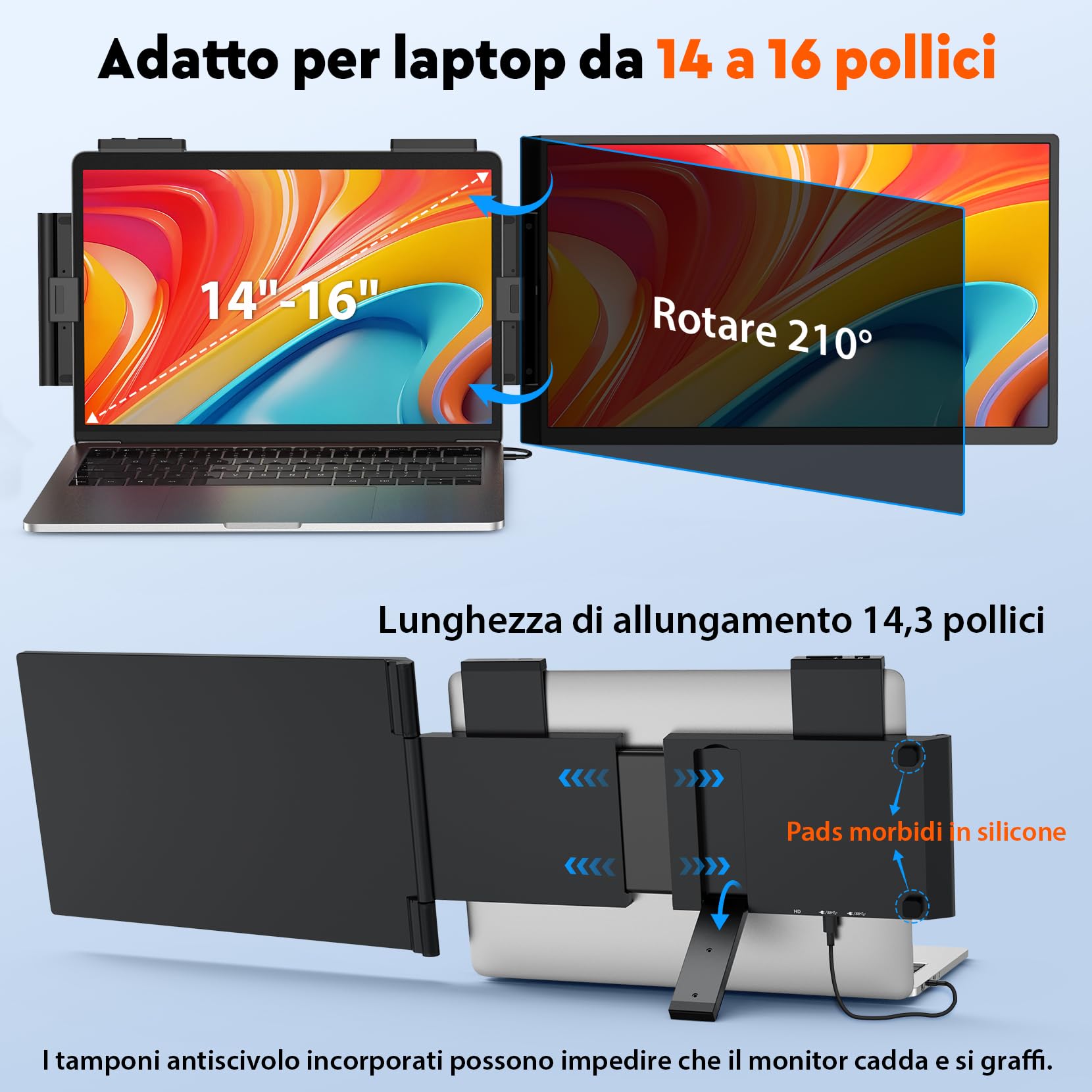 MAGICRAVEN Monitor portatile per laptop-15.6" FHD-Secondo Schermo PC Portatile 1080P IPS Estensione Schermo HDMI/USB-C/A -doppio schermo aggiuntivo for 14"-16" Laptop Windows Mac