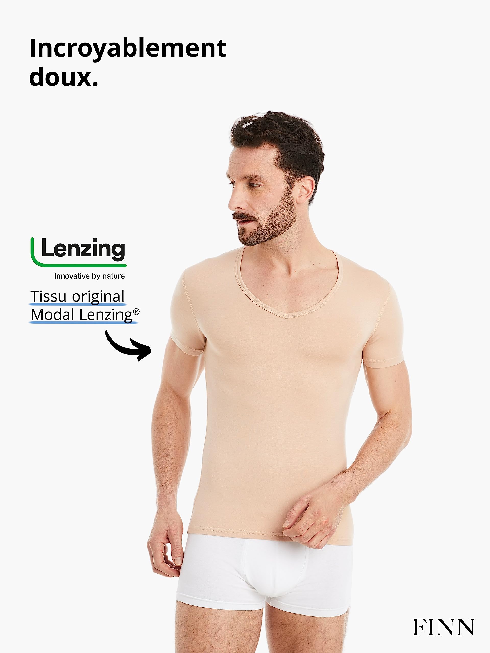 FINN Maillot de Corps Business pour Homme à Manches Courtes avec Col en V - sous-Maillot en Tissu Original Lenzing® Modal - Le T-Shirt Parfait sous Une Chemise et Un Costume