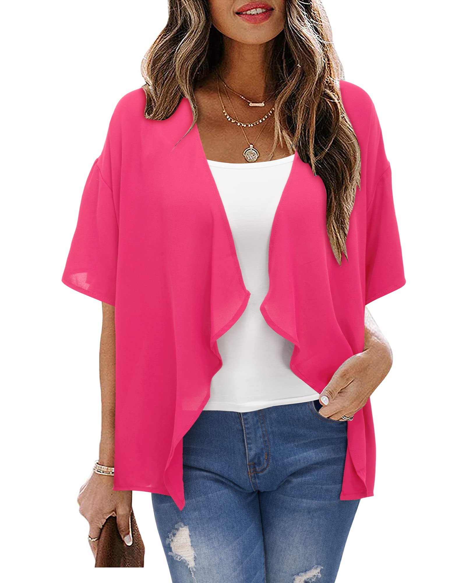 STYLEWORD Bolero de Mujer Cárdigan de Verano de Gasa Cárdigan Ligero de Manga Corta Abierto por Delante