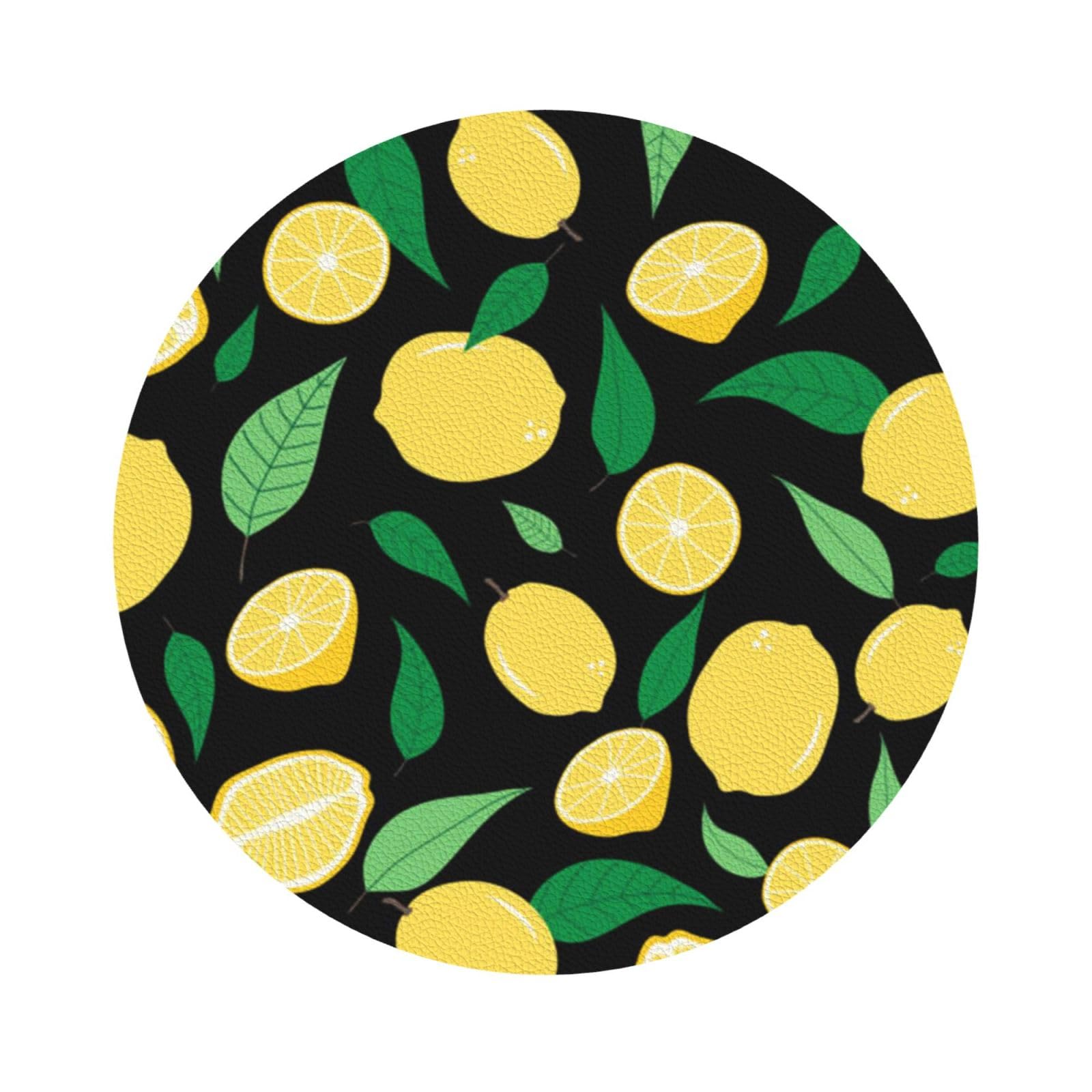 Lemon fruit PU Leather Coasters Set of 6 Round Drink Coasters