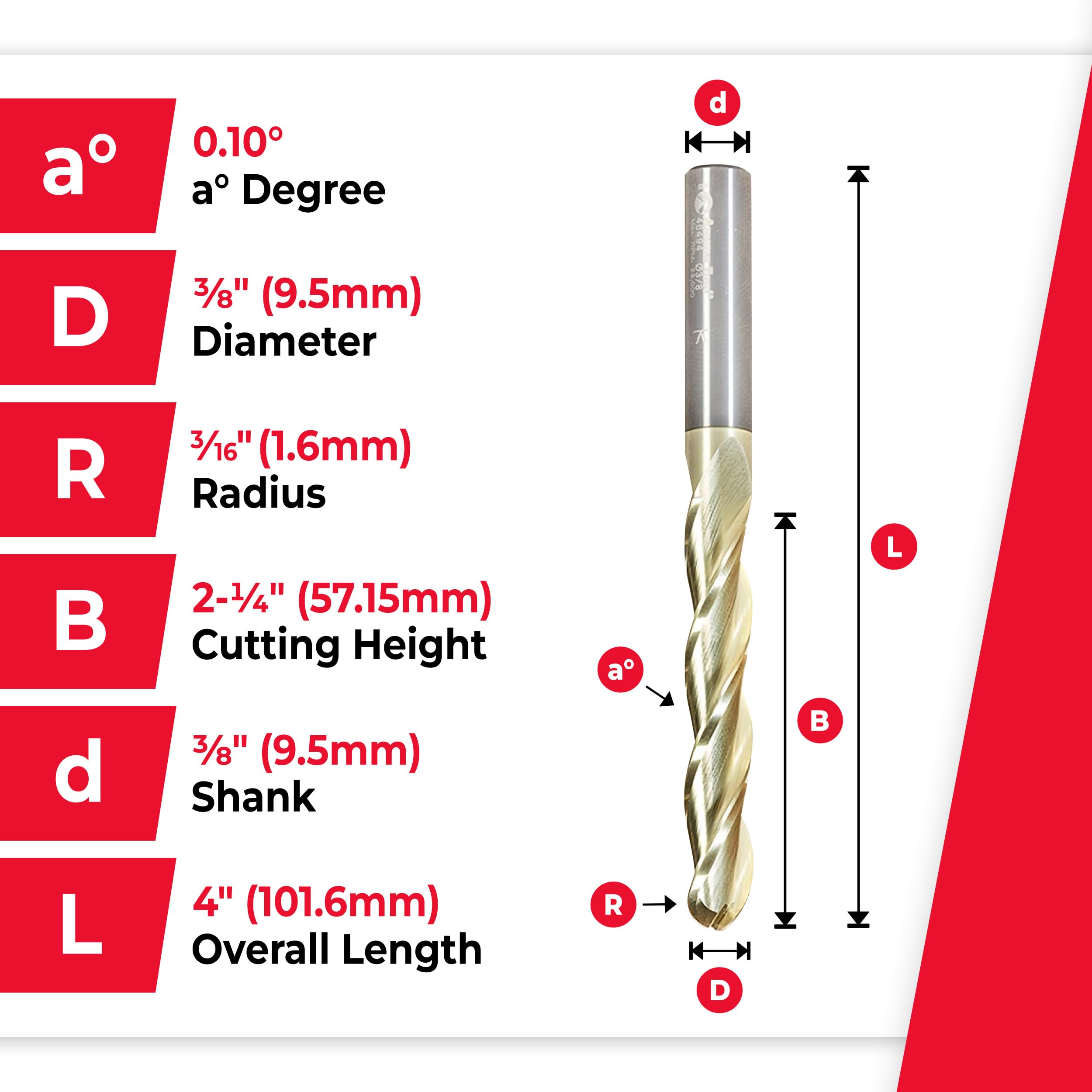Amana Tool Up Cut Spiral CNC Router Bits for 2D/3D Carving, ZrN