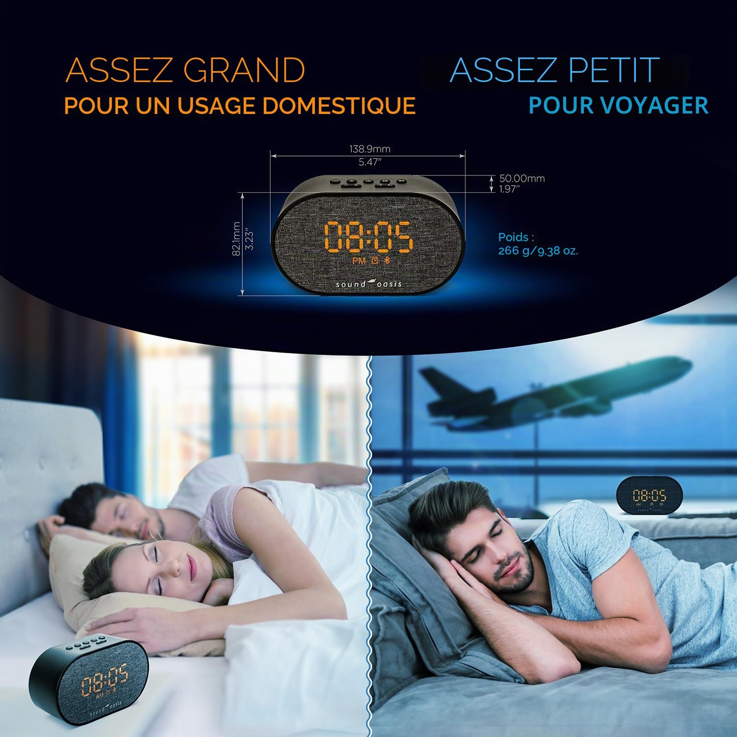 Oasi Réveil Bluetooth Acouphène Sound Therapy BST-150T - Meilleur sommeil, gestion et masquage des acouphènes, 30 sons intégrés
