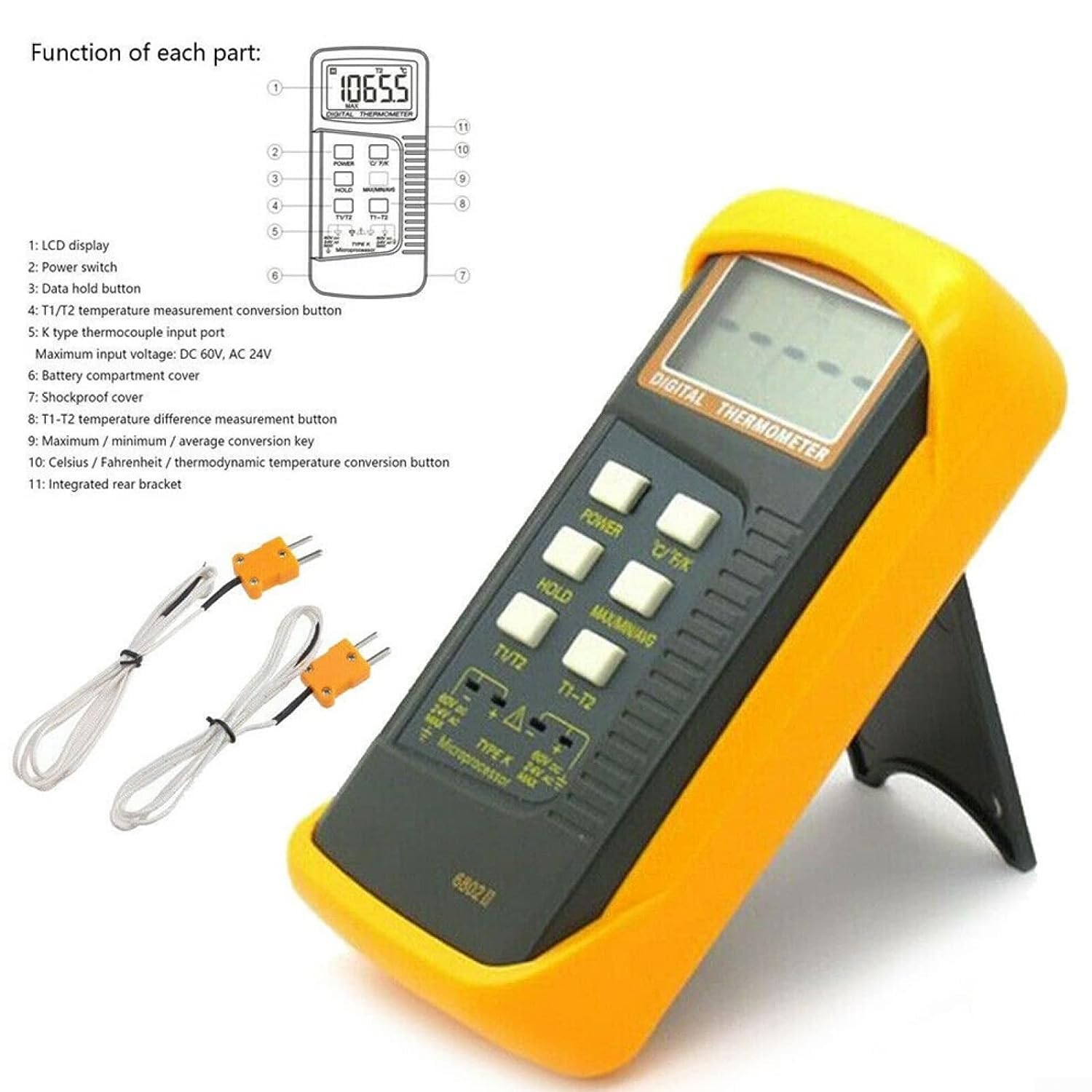K Type Thermocouple Thermometer(-50~1300°C) Digital Dual Channel 2