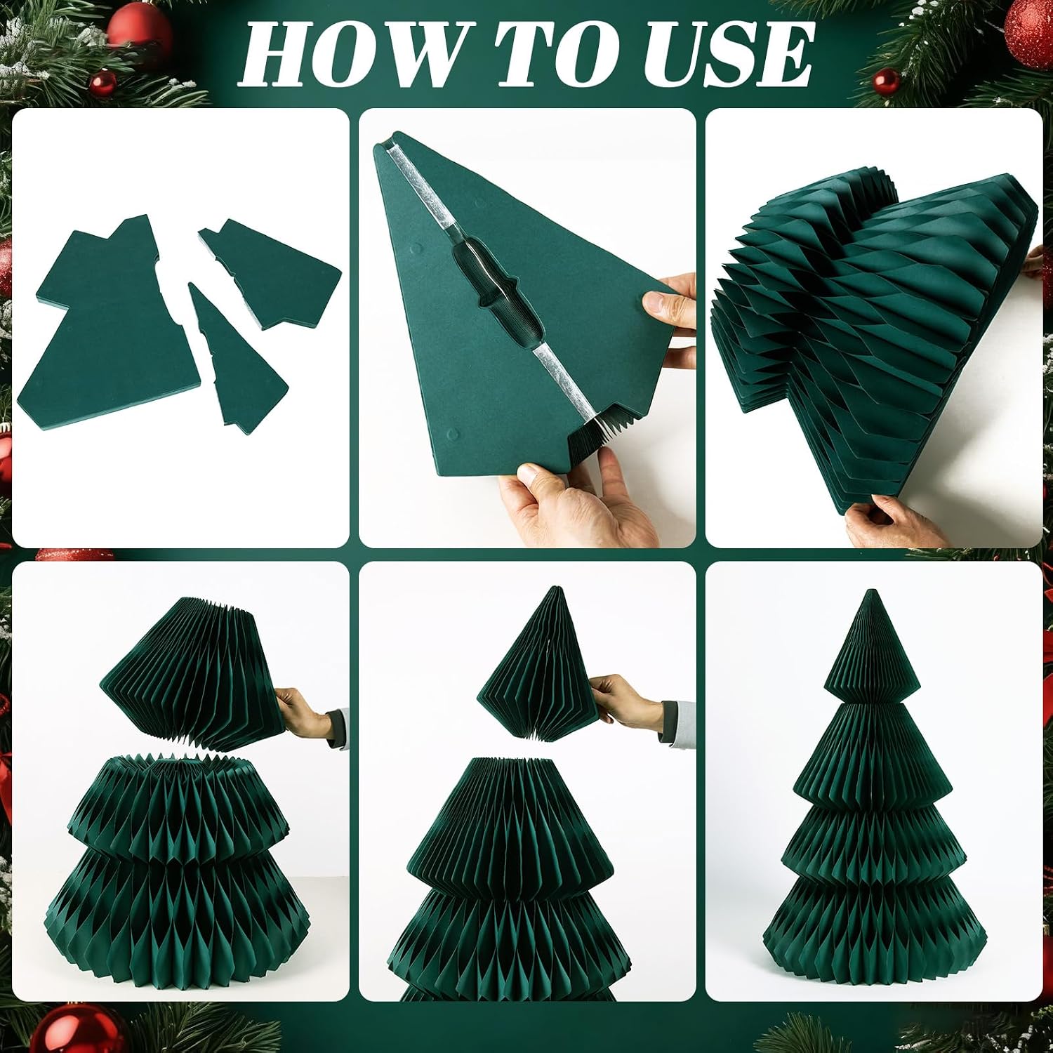 PAPER JAZZ 3ft Large Honeycomb Christmas Tree,3D Giant Green Paper Christmas Tree Decorations,Big Artificial Tree Centerpiece for Xmas Decorations,Mall Storefronts,Living Room,Doorside,Porch.
