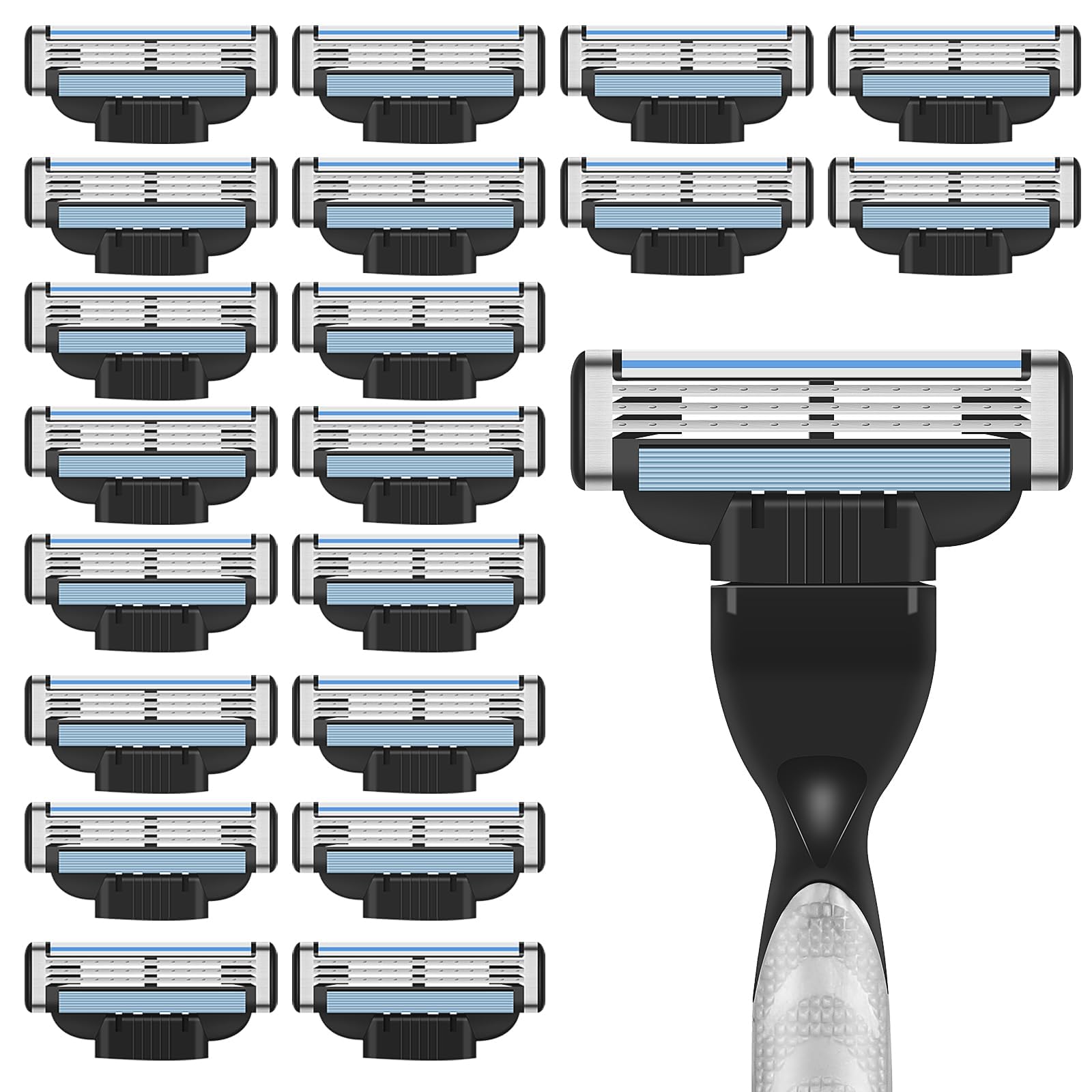 Mach 3 Razor Blades Men, 20pcs Razor Blade Refills with Precision Trimmer, 3 Layer Mens Razor Manual Shaver Blade, Professional Barber Beard Razor Blades