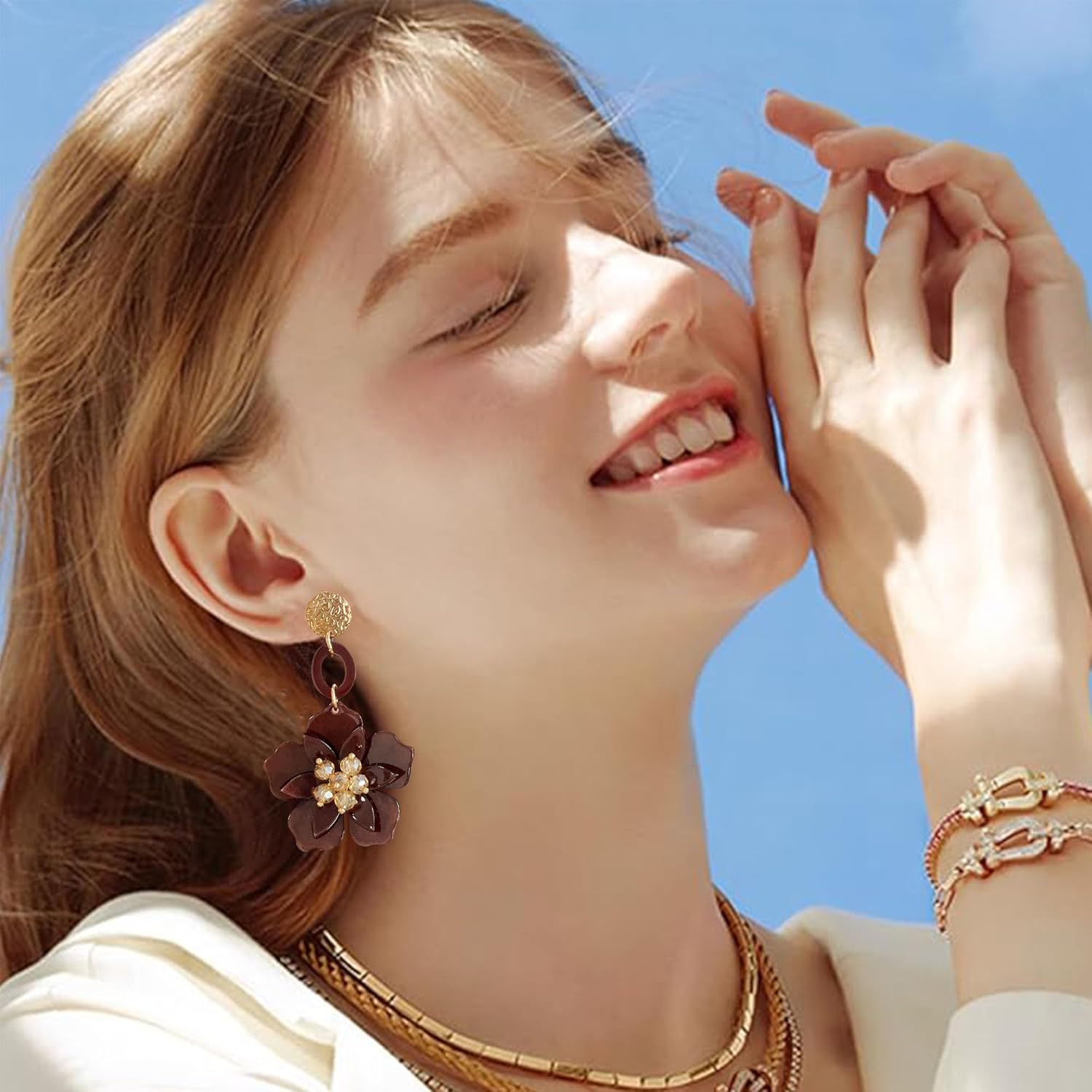 Bohemian Acrylic Flower Stud Earrings for Women Resin Flower Petal Statement Dangle Drop Earrings for Sister Mom Lover - Image 2