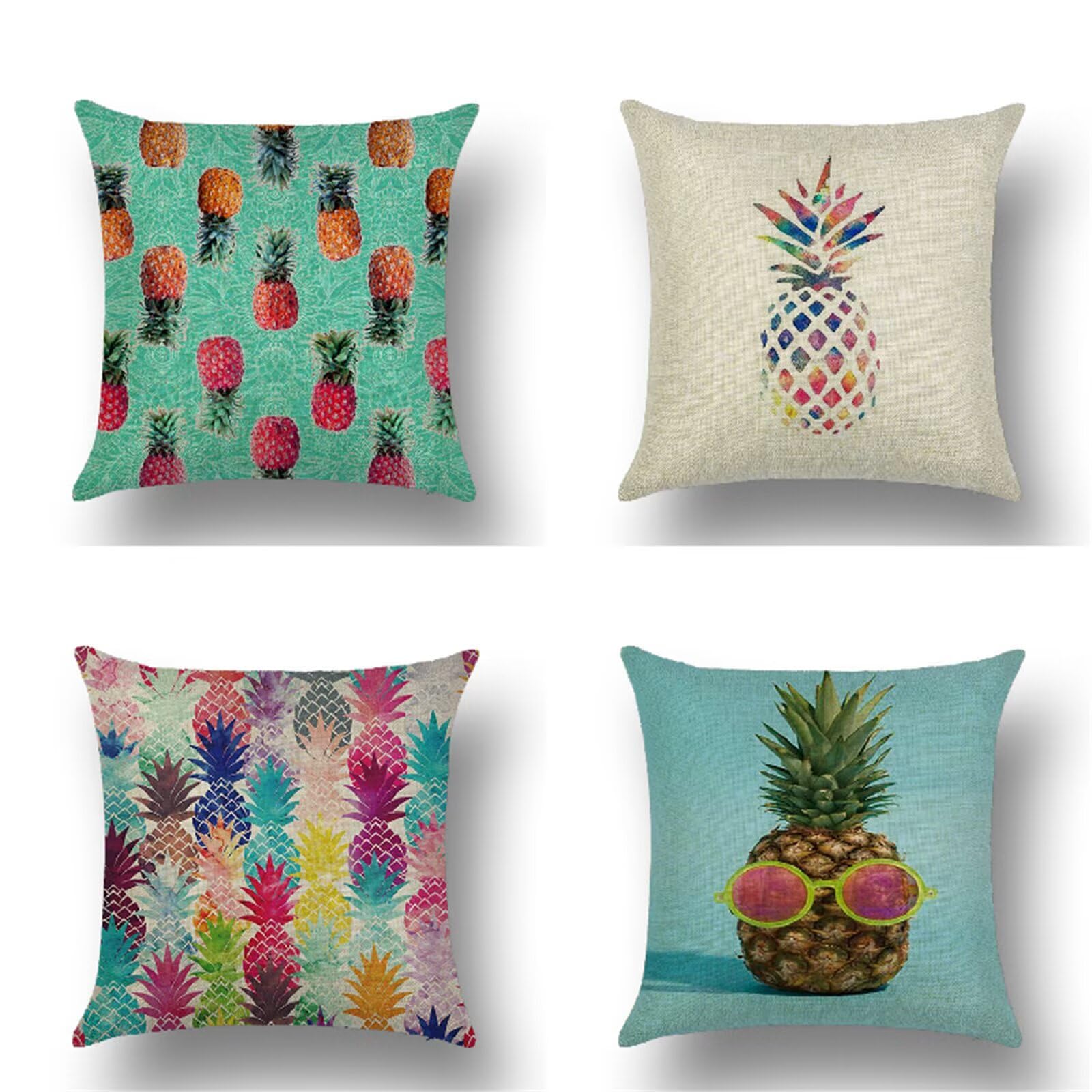 Owoce ananas poszewki na poduszki 50 x 50 cm zestaw 4 szt., 20 x 20 cali dwustronna miękka poszewka na poduszkę z nadrukiem HD, poszewka na poduszkę z niewidocznym zamkiem błyskawicznym do dekoracji domu/łóżka/samochodu/sofy poszewki na poduszki R-1812