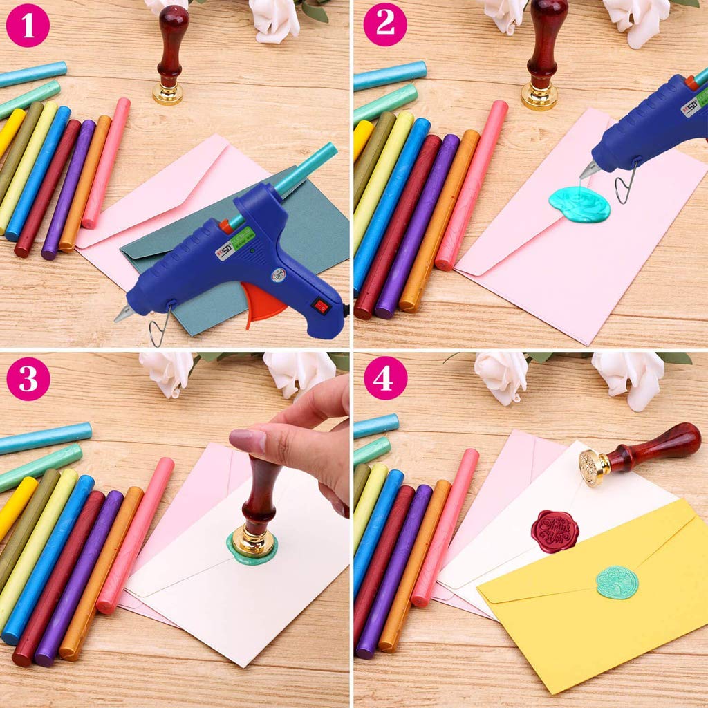 15 unidades de pistolas adhesivas cera barras + 1 pistola pegamento, selladora cera, sellador para sellado retro vintage, sello sellos, invitaciones, tarjetas boda