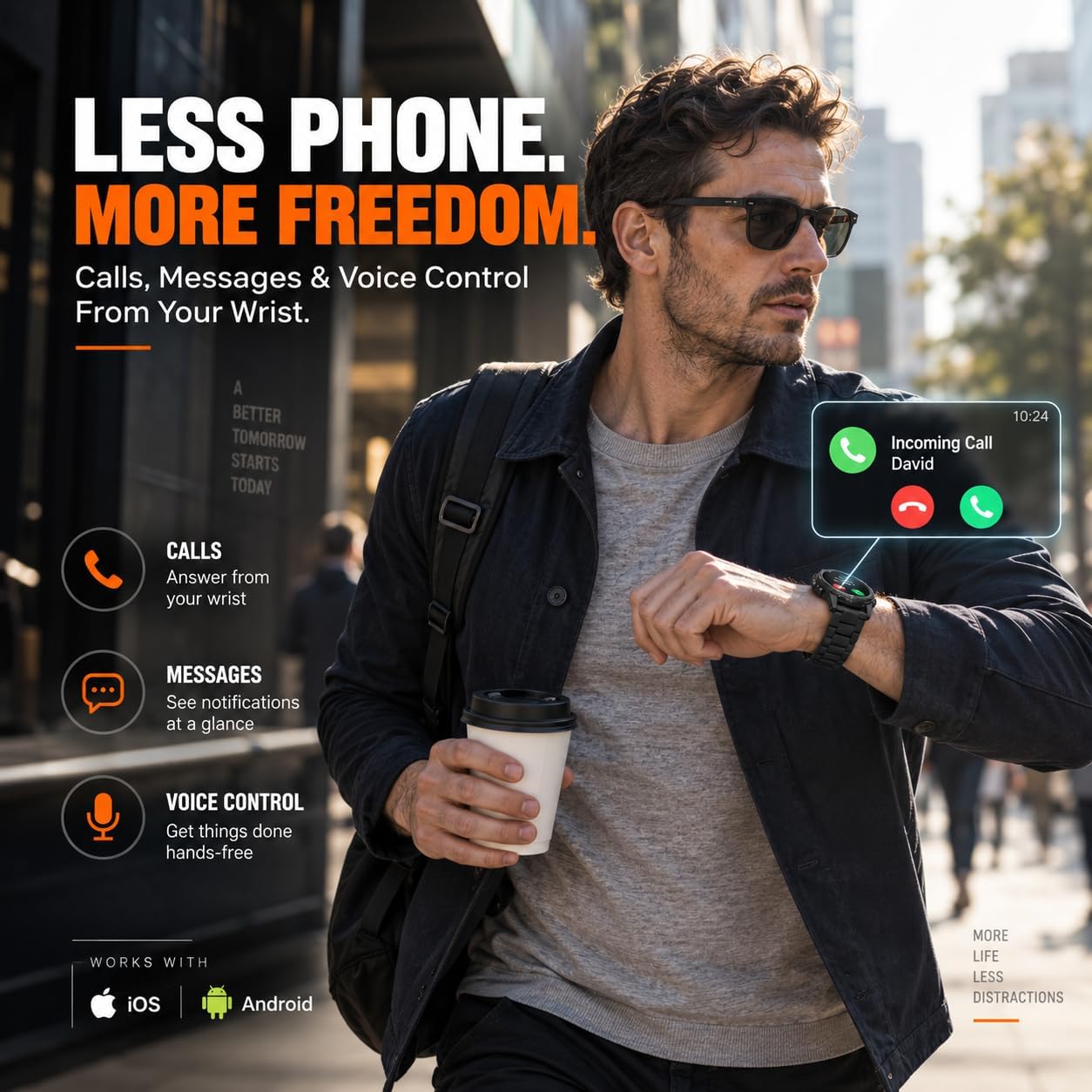 WalkerFit Rugged Smart Watch for Men, Standalone GPS, 1.43" AMOLED, 3 Bands