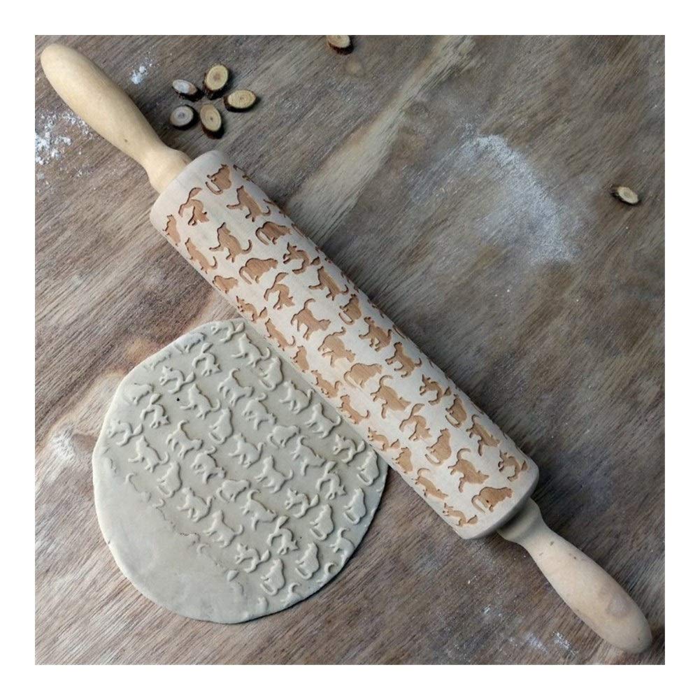 Rouleau à pâtisserie en bois gravé chat 35cm idée cadeau pour passionné cuisine