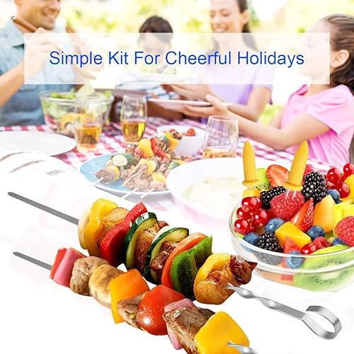 Miniatura 7 de Shish Kabob - Pinchos de kebab, de acero inoxidable de 17.7 pulgadas, reutilizables, palitos planos para barbacoa, para carne, pollo, camarones y