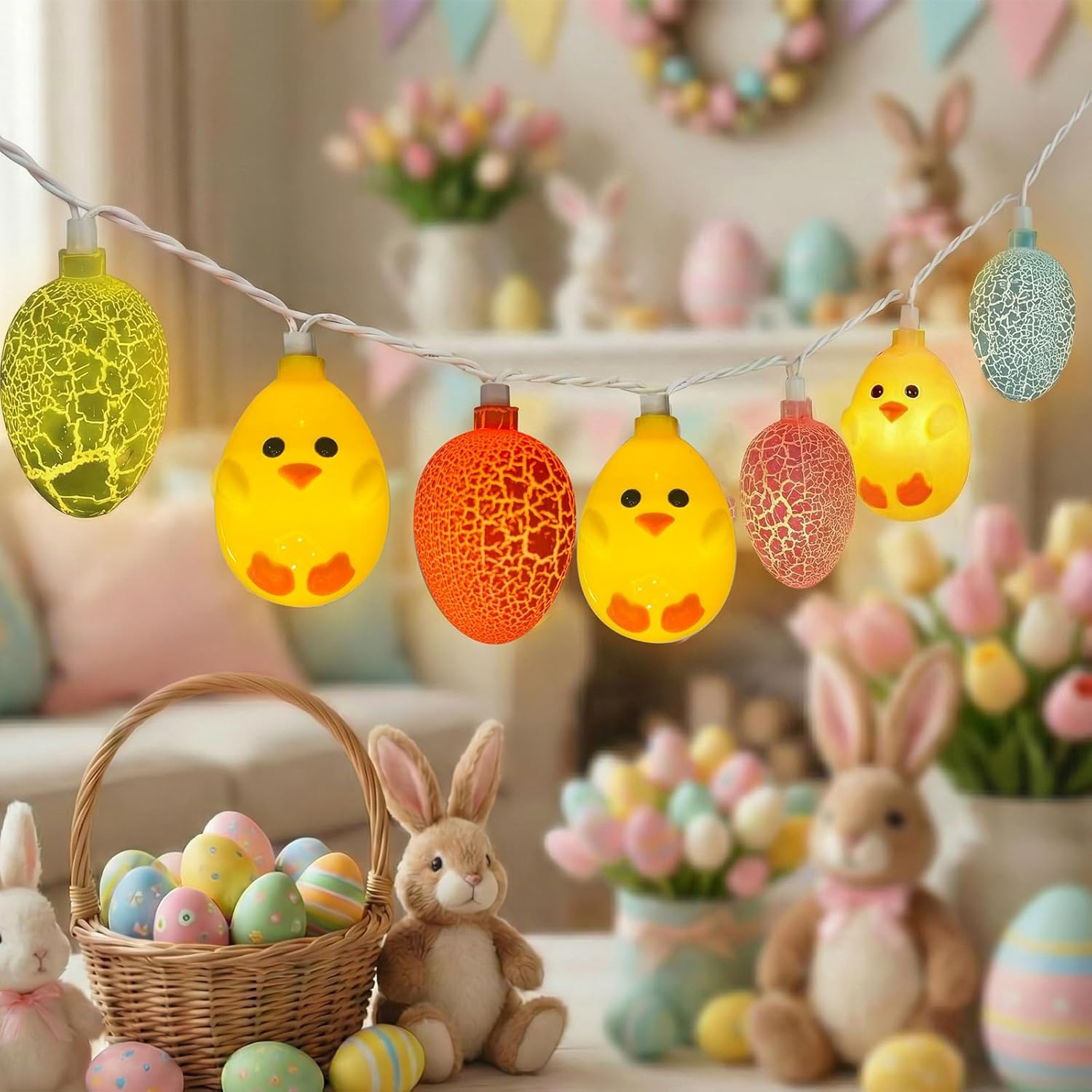 Easter Egg Chicken String Lights Plug in, 8.5Ft Outdoor Easter Decorations Lights with 10 LED Egg Chicken Pastel Fairy Lights Waterproof for Indoor Outdoor Spring Party Garden Home Window Decor