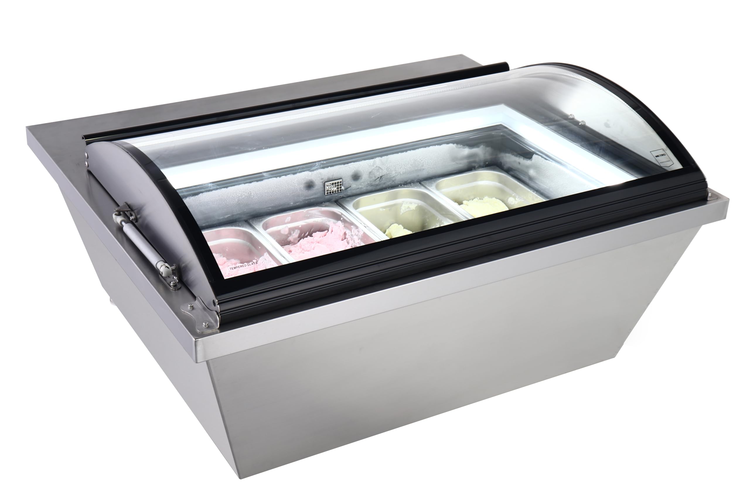 METRO Professional Vitrina de Sobremesa para Helados GIV1087C, 86.7x73.5x44.6 cm, 20 L, 4 Cestas, Tapa de Vidrio, Plata