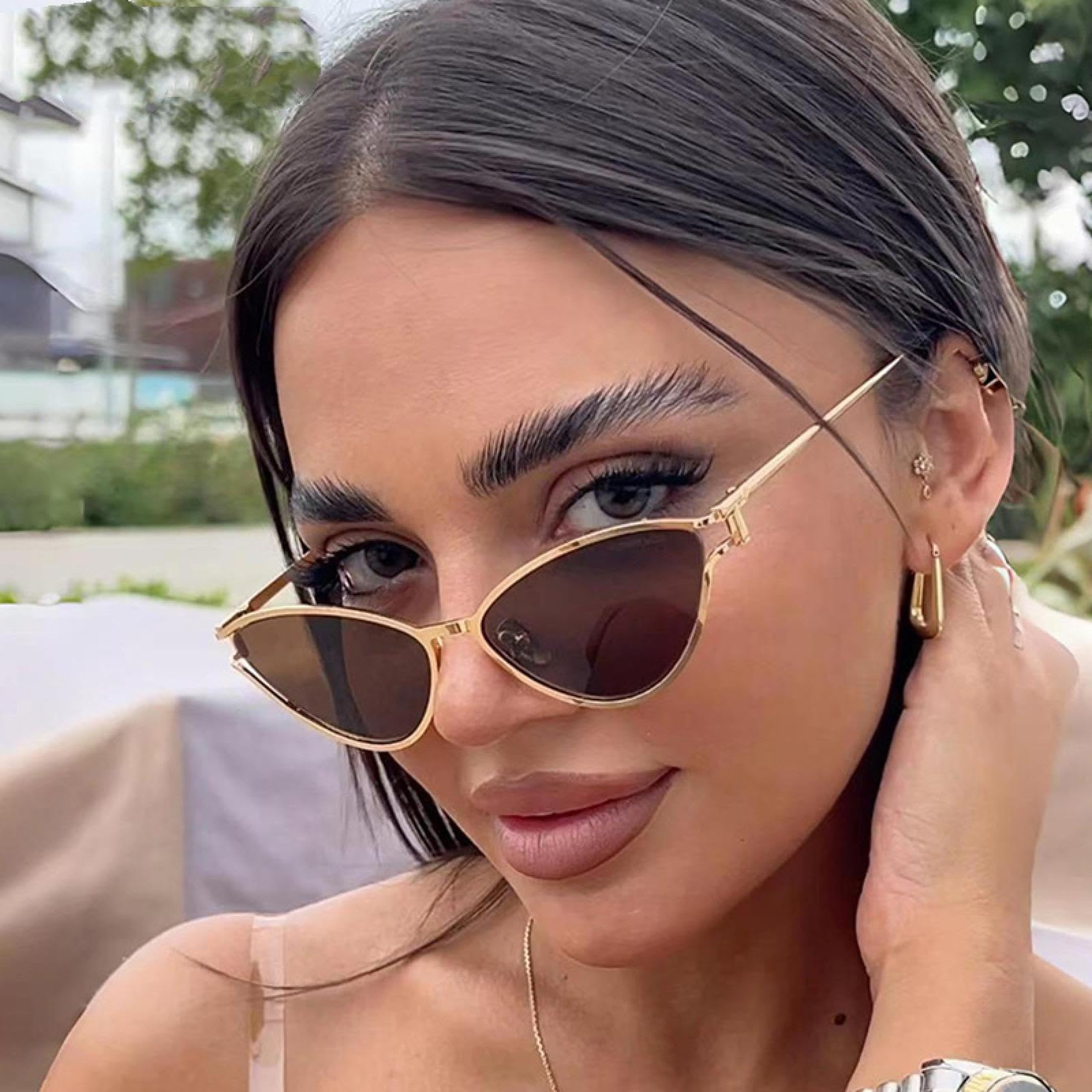Gafas de sol con protección Uv400 | Ojo de gato pequeño ovalado punk metal | Mujeres y hombres para deportes al aire libre y conducción
