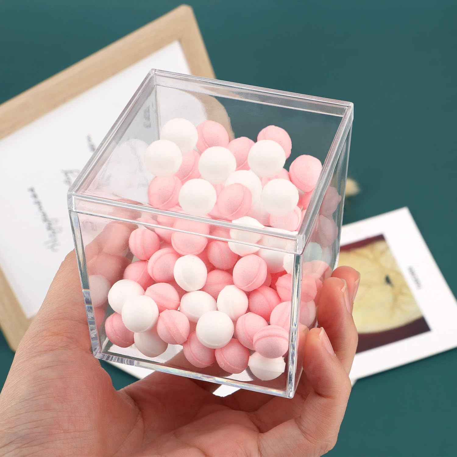 dedoot Clear Acrylic Box with Lid, 4 Pack 4.7x4.7x4.7 inches Clear Plastic Box for Organize, Acrylic Cube Storage Container Drawer Organizer for Vanity Jewelry Accessories, Small Items