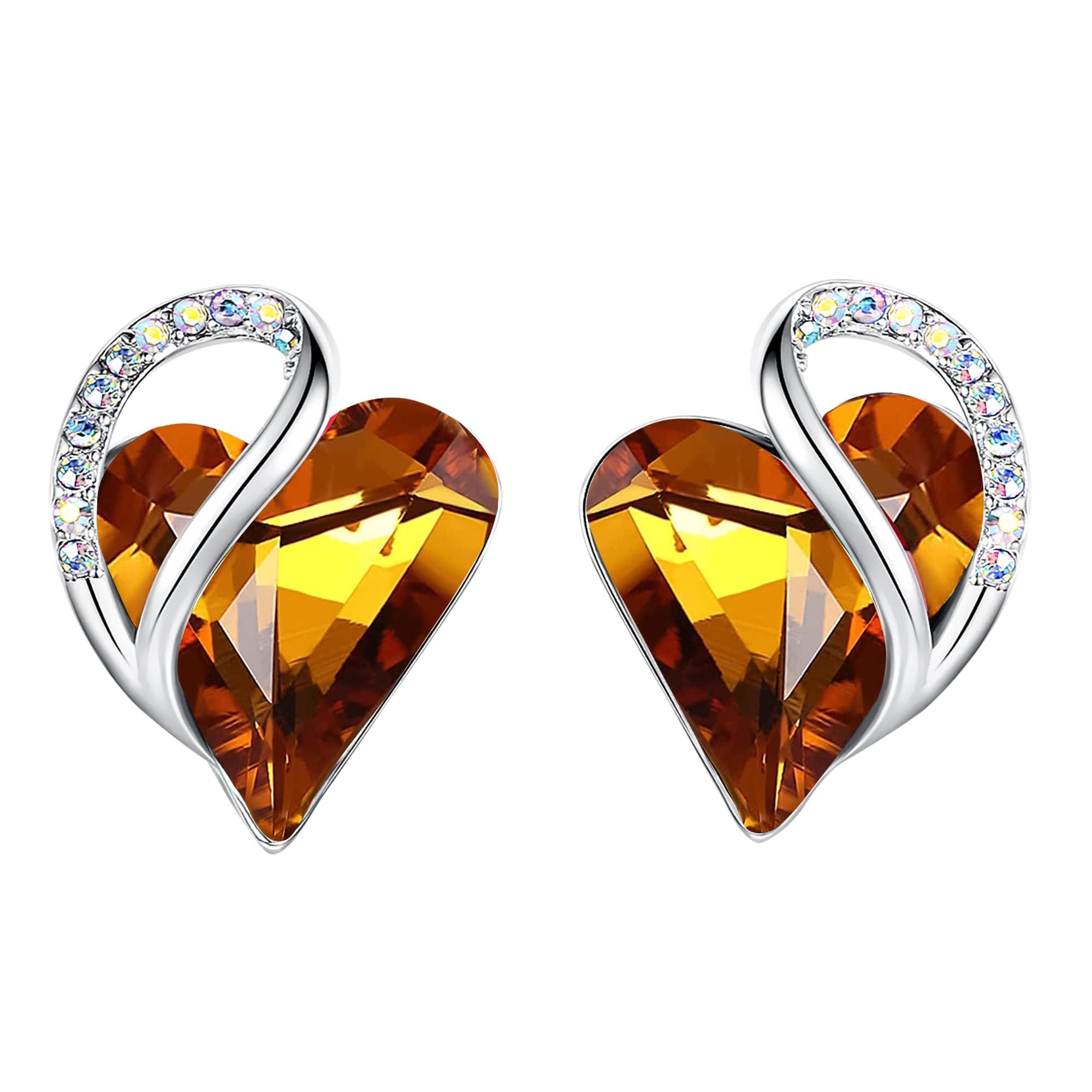 Leafael Infinity Love Heart Earrings for Women, Birthstone Crystal Earrings with Healing Stones, Silver-tone Crystal Stud Earrings, Allergy-Free Jewelry Gift for Women with Gift Box