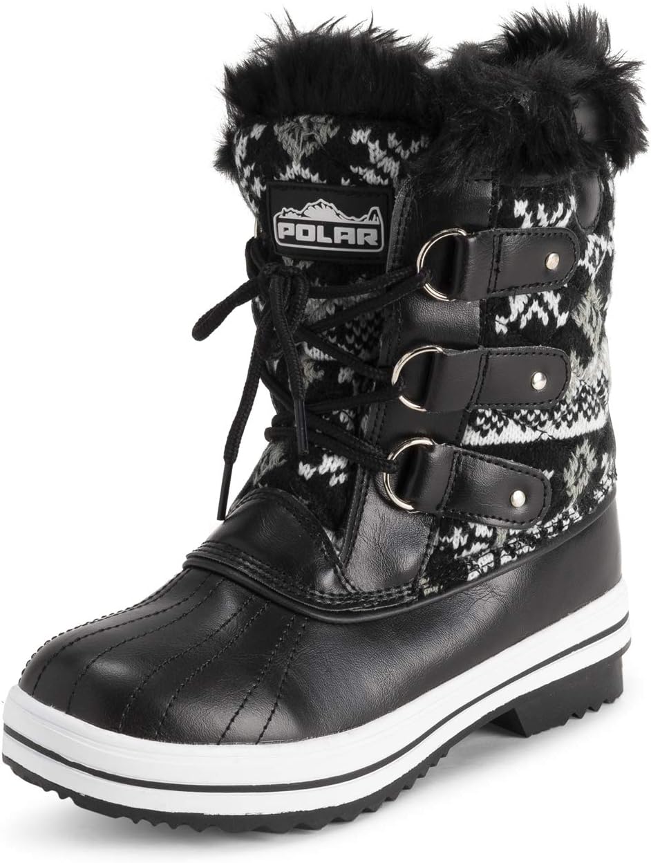 POLAR Womens Snow Boot Quilted Short Winter Snow Rain Warm Waterproof Boots