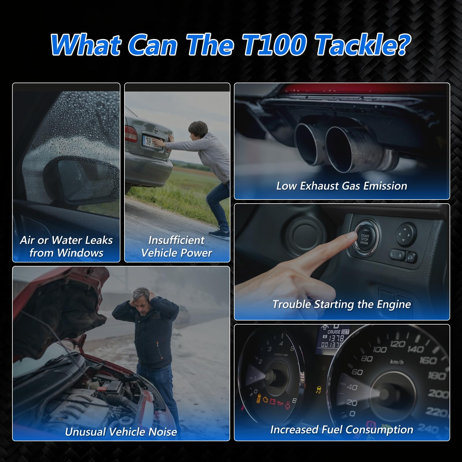 T100 Détecteur de fuites à fumée Automobile avec Pompe à Air et Indicateur de Pression, Testeur de Vide EVAP pour systèmes de tuyaux & fuites de Carburant, Compatible avec Voitures, Motos, Bateaux