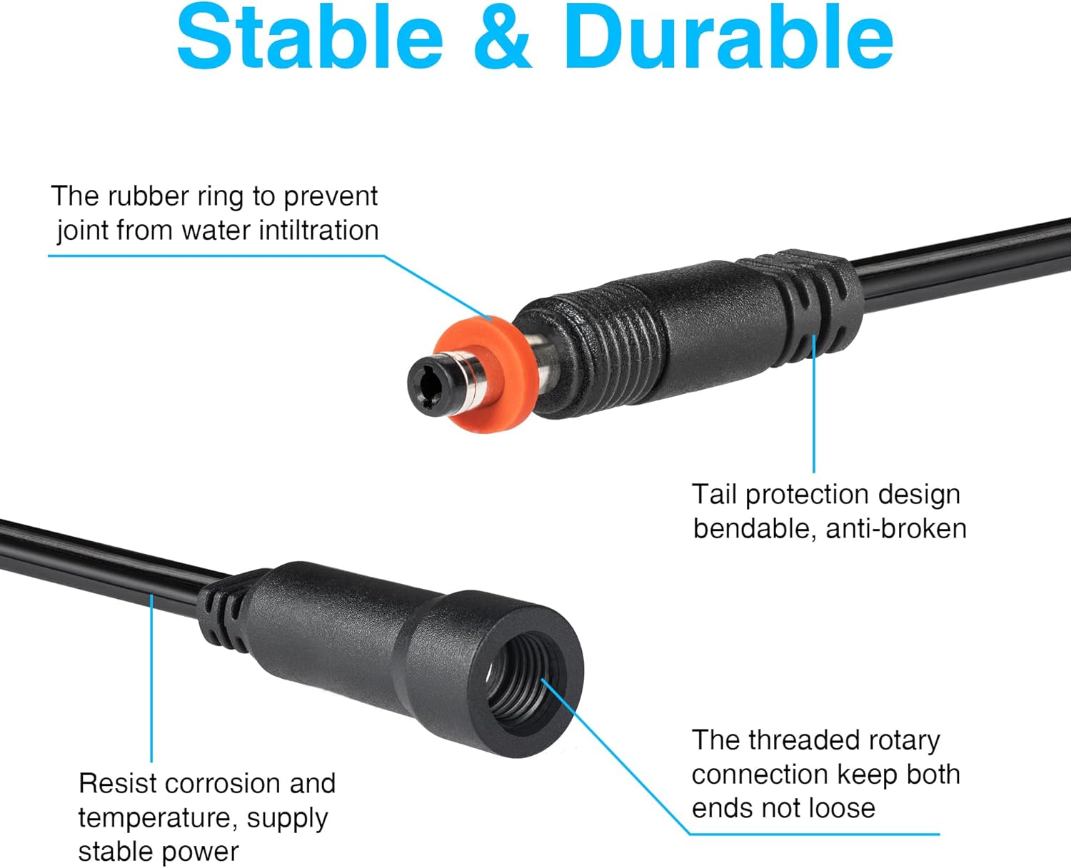 SUNVIE 20ft Photocell Sensor Extension Cord Only for SUNVIE Low Voltage Landscape Transformer 12V DC Outdoor Weatherproof Extension Cord 20 AWG Extension Cable, Screwed Threaded Connection, UL Listed