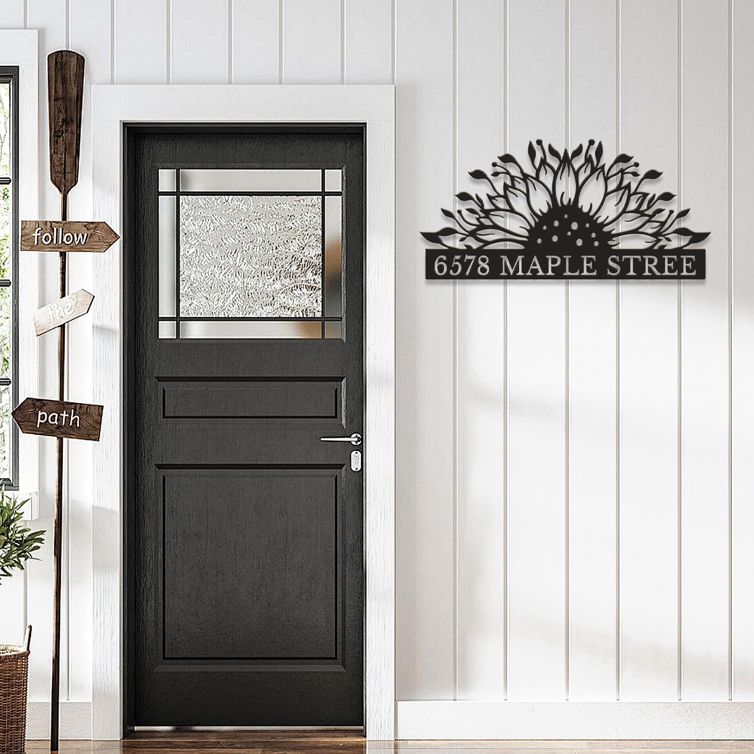 Personalized Sunflower Address Sign, Custom House Number Plaque, Floral Front Door Decor, Outdoor Metal Wall Art, Unique Mailbox Sign (Style-3)