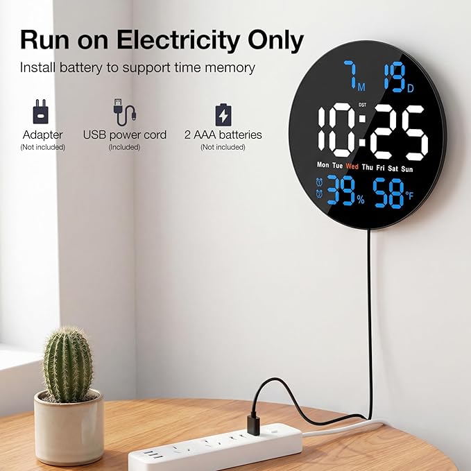 Reloj de Pared Digital Grande 10 Pulgadas LED Azul miniatura 4