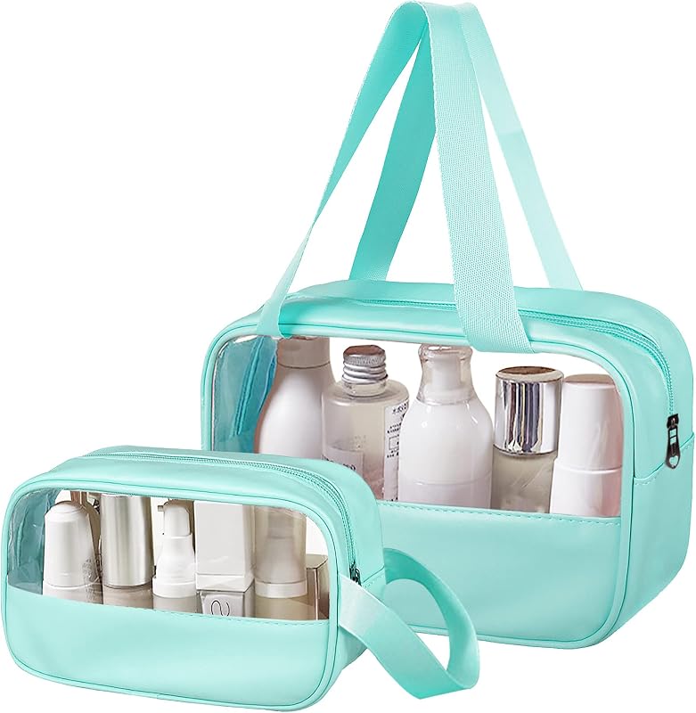 Ebbniur Conjunto com 2 necessaires transparentes para maquiagem e viagem, PVC, Verde Mint