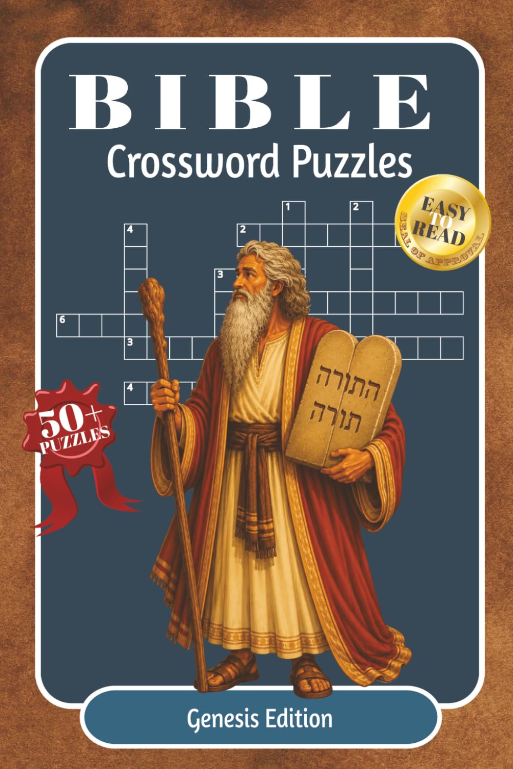 BIBLE CROSSWORD PUZZLES: Crossword Challenges from Genesis | 128 Pages, 50+ Puzzles | 6x9inches, Large Print Edition | Scripture References and Solutions Included