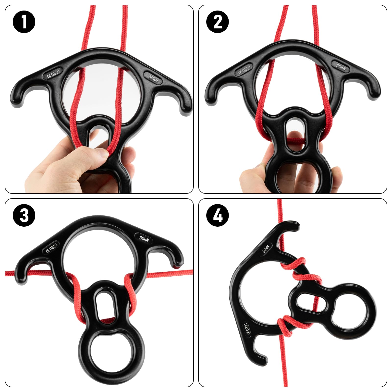 Freno de cuerda de rappel de aleación de aluminio 50KN para cuerdas de 8-13mm escalada