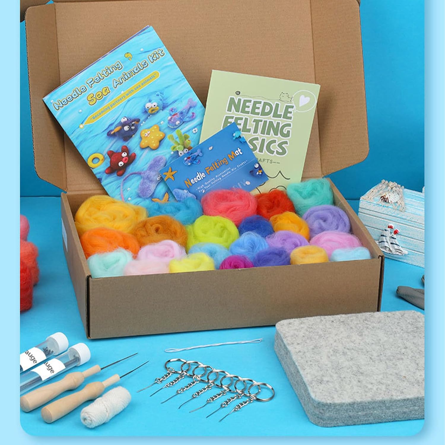Sea Animal Wool Felted Set Needle Felting Supplies with Instruction Needle Felting Pad Felting Needle