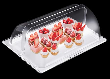 Food Serving Display Tray with Clear Roll Top Cover Reusable