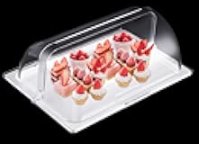 YMJOINMX Food Serving Display Tray with Clear Roll Top Cover Reusable Platter Cake Pastry Dessert Display Tray Plate Case with Lid for Food Buffet