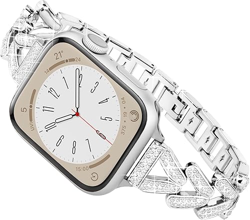 Melyis Correa de lujo compatible con correas de Apple Watch para mujer de 1.575 pulgadas, 1.614 pulgadas, 1.496 pulgadas, serie 9, 8, SE, 7, 6, 5,