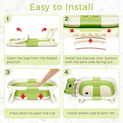 Miniatura 5 de Bañera para bebé, bañera plegable para recién nacidos de 0 a 24 meses con cojín suave y termómetro, bañera portátil de viaje para recién nacidos con