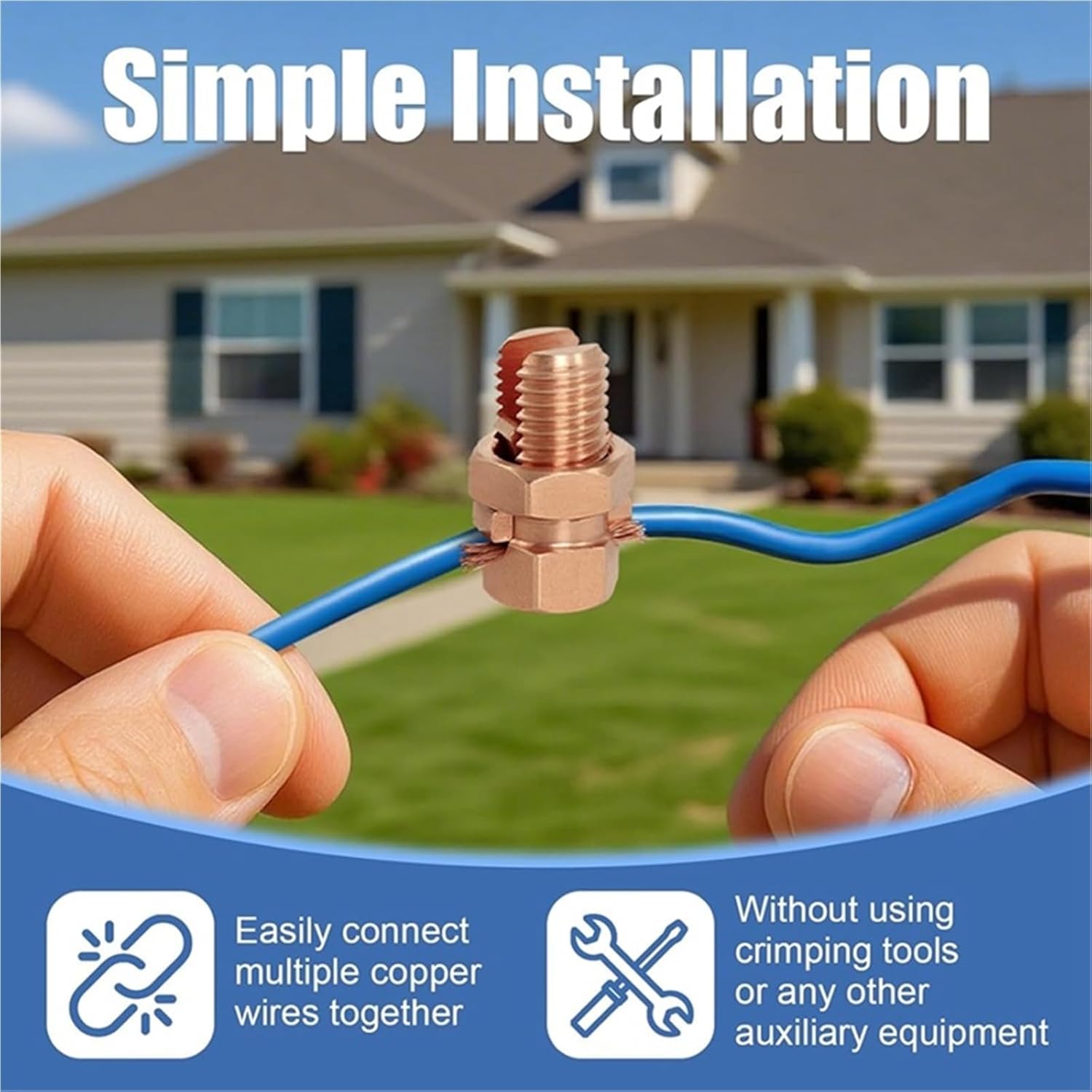 Split Bolt Wire Connector 20pcs Ground Bonding Copper Split Bolt Connectors Wire Lugs Clamp Suitable for Bare Wires for Electric Fence