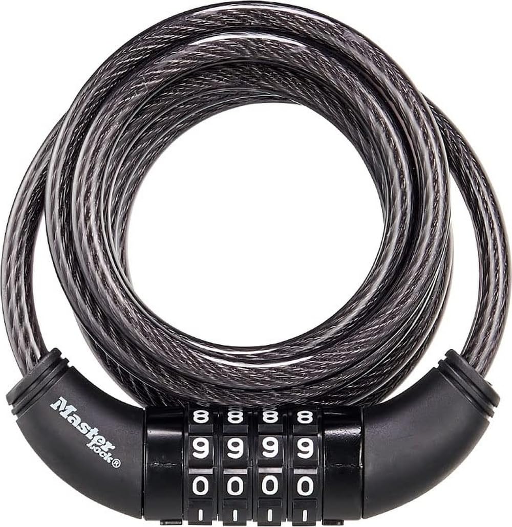 Master Lock 6 Foot Outdoor Cable Bike Lock, Combination Bicycle Lock 8114D | Secure Bicycles, Scooters, Outdoor Equipment, 4-digit Set Your Own Combination Flexible Braided Steel Theft Deterrent