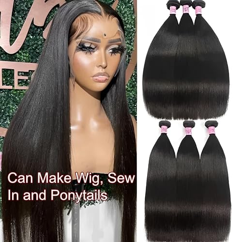 Miniatura 3 de Cabello 7 a malayo liso, 4 paquetes sin procesar, vírgenes, extensiones de pelo, cabello humano con longitudes mixtas, 100% cabello humano,