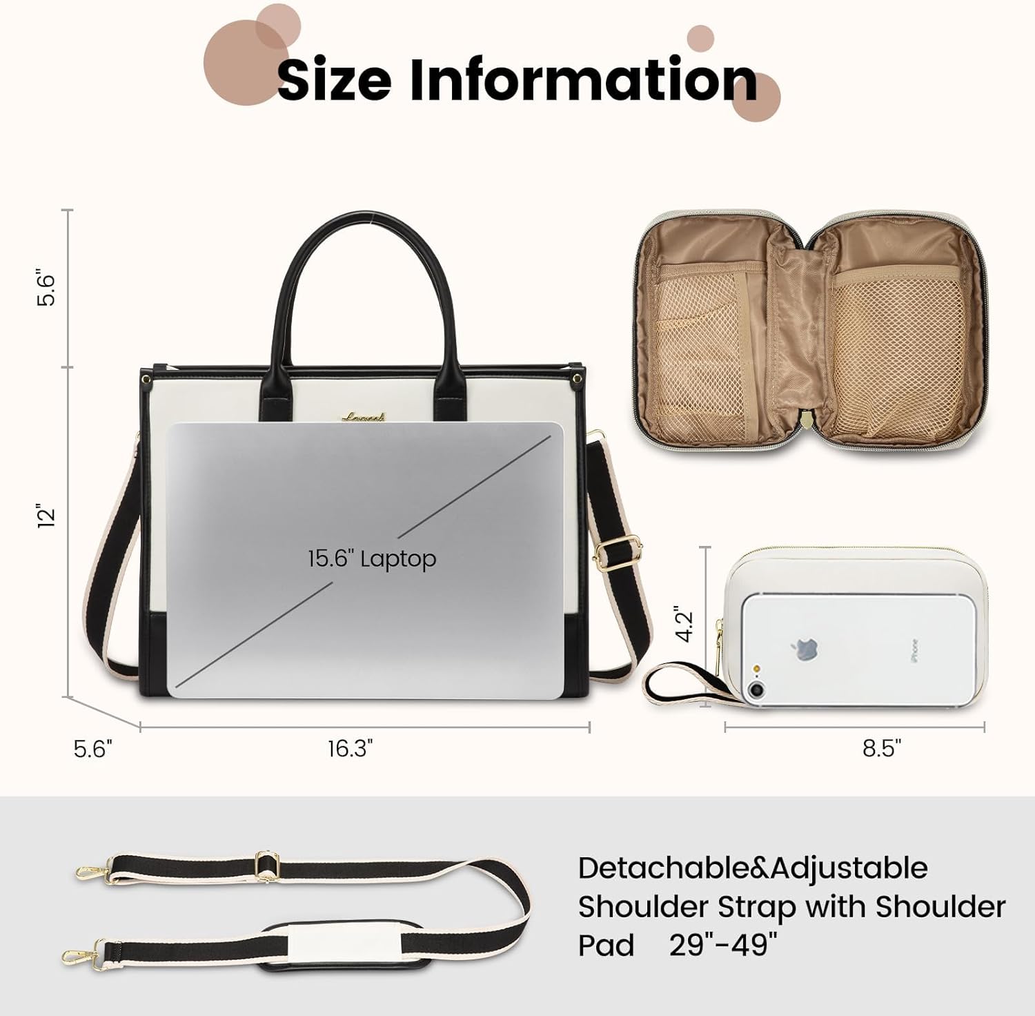 LOVEVOOK Laptop Bag for Women 15.6 inch Canvas Laptop Tote Bag， Large Professional Teacher Purse Lightweight Computer Bag Briefcase Business Office, Black Brown