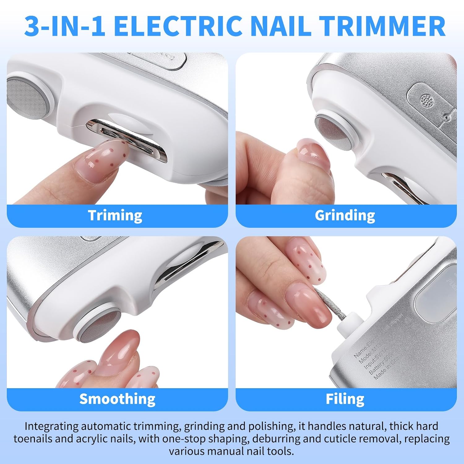 2026 Upgraded 3-in-1 Electric Nail Clipper. Safe auto Trimmer with LED, Clipping Storage & USB-C. Whisper-Quiet, Mess-Free Nail Care for Seniors, Kids & Adults. Ideal for Travel & Home. (White)