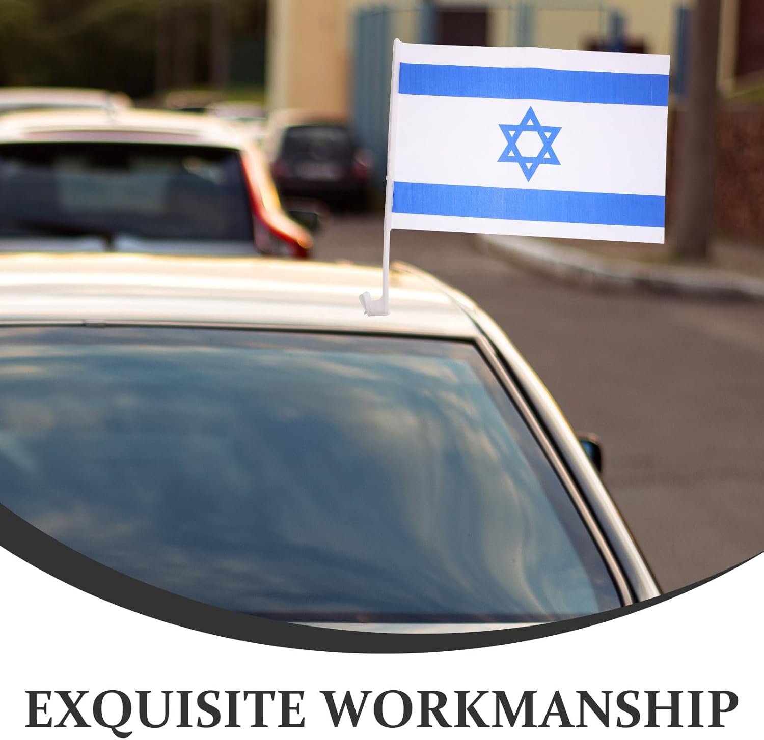 Generic 4pcs Israel Car Flags 30x45cm Polyester Small Banner Set with Pole for Car Window Decoration and Outdoor Sports Fans