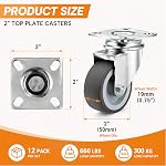 12 Pack 2 Inch Swivel Caster Wheels, Heavy Duty Rubber Plate Casters, Ball Bearings Wheels for Cart Trolley Workbench