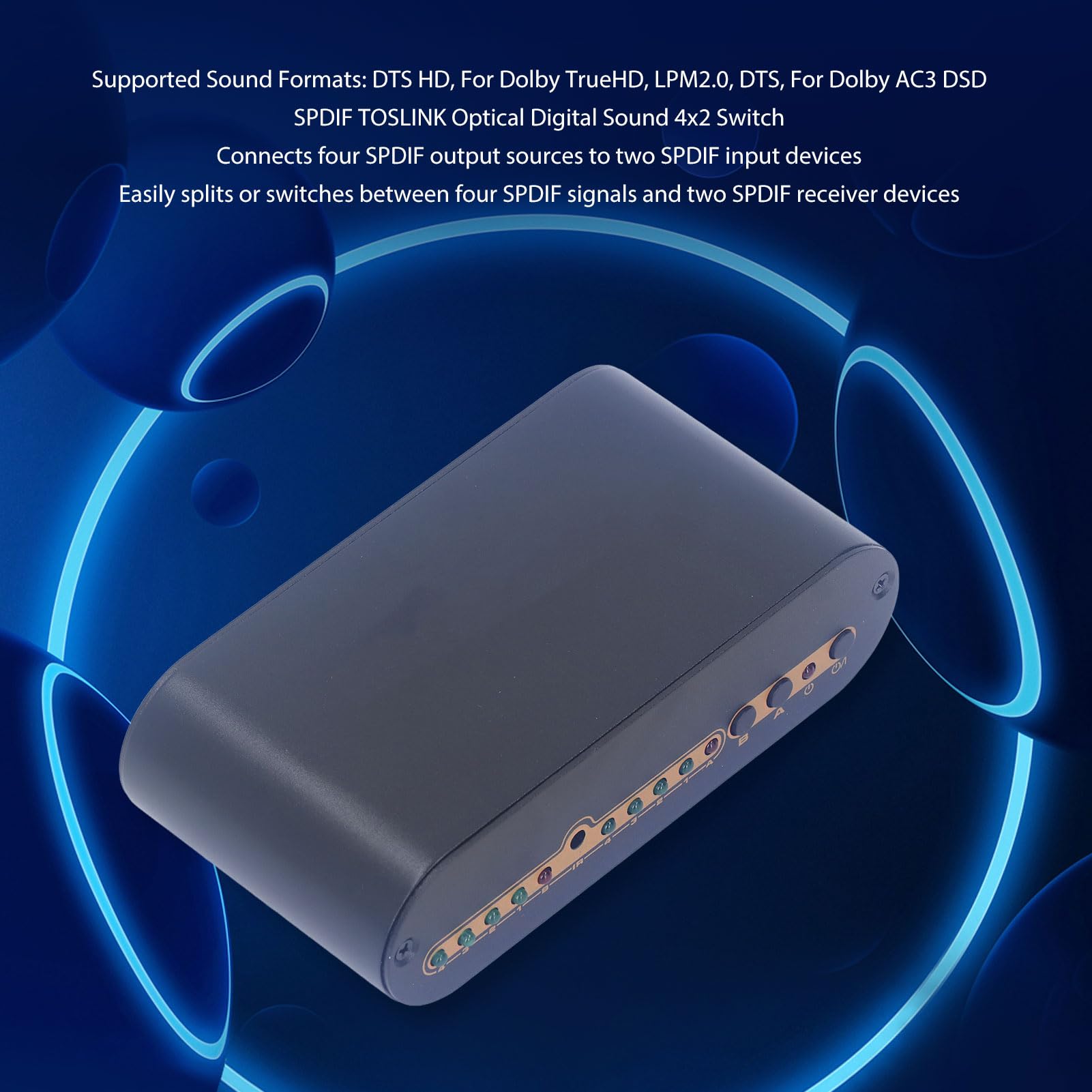 SPDIF 4x2 Digitale Optische Audioschakelaar, Draagbare Plug-and-play 100-240V 4 in 2 uit Aluminiumlegering 4x2 Digitale Optische Audiosplitter voor Projector (EU-stekker
