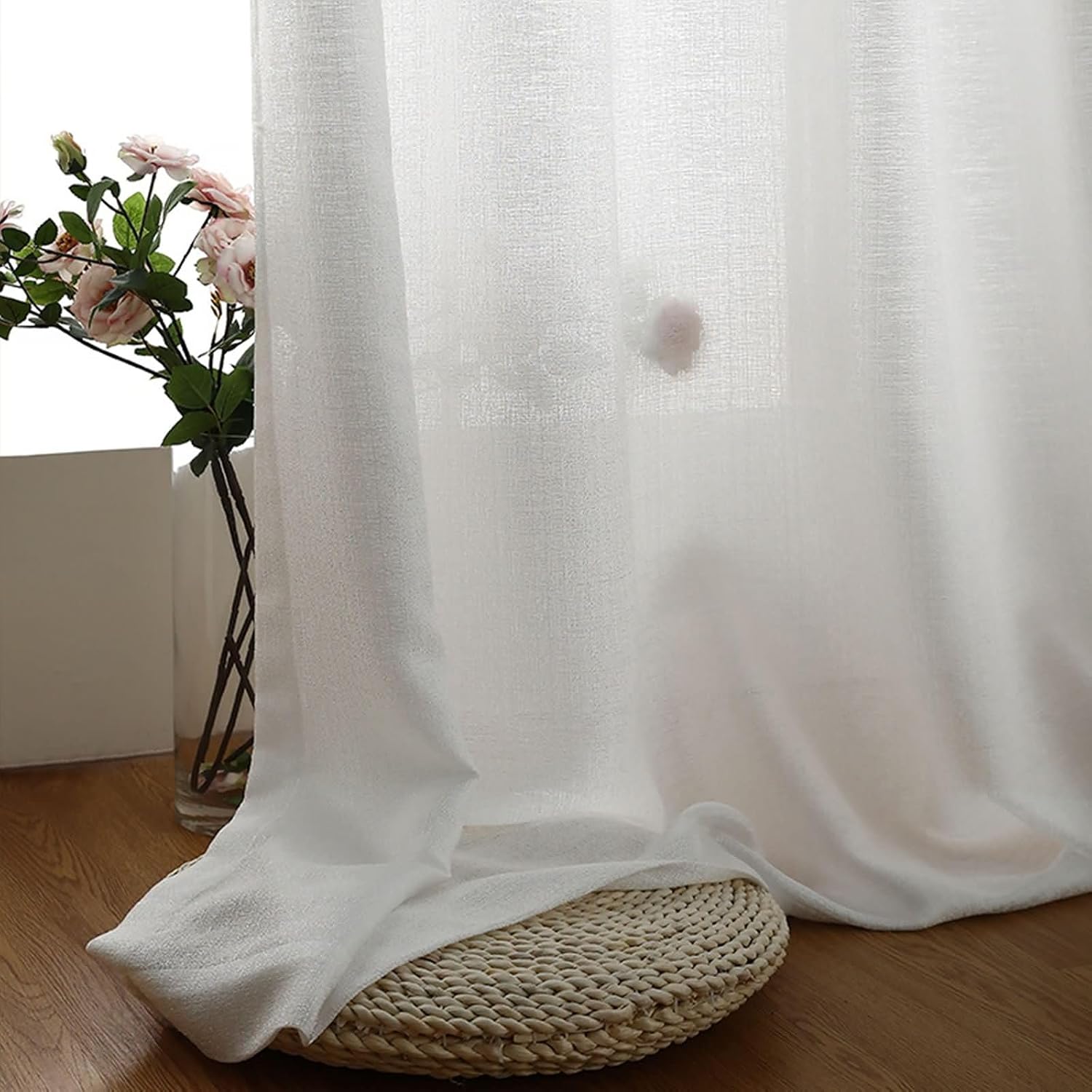 Daesar Living Room Curtains 2 Panel Sets 84 Inch Length, Eyelet Sheer Curtains Solid Color Voile Curtains for Kitcken Window Treatment, 42x84 Inch White