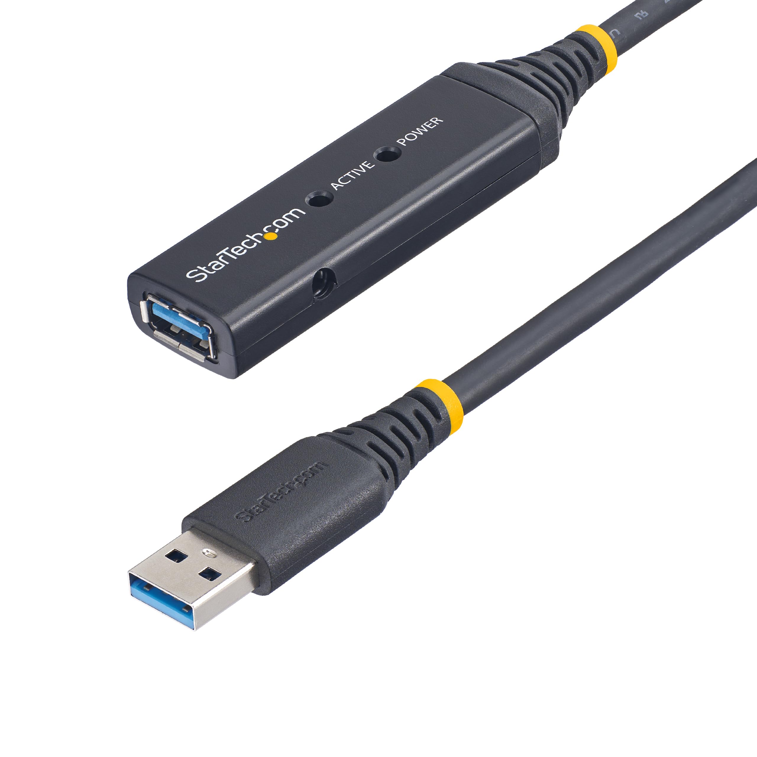 StarTech Cable Extensor Alargador USB 3.0 Activo 5m - USB-A M/H - Negro | Fuente de alimentación externa incluida, Indicador LED azul de estado, Plug and Play